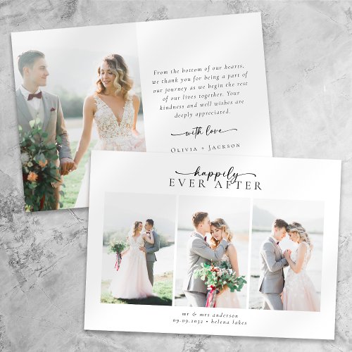 Romantic Calligraphy Script Multiple Photo Wedding Thank You Card