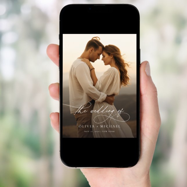 Romantic Calligraphy Script Overlay Photo Wedding Invitation (Front Digital)