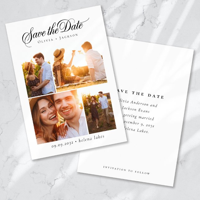 Romantic Calligraphy Script Photo Collage Wedding Save The Date (Creator Uploaded)