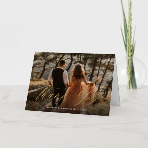 Romantic Calligraphy Script Photo Thank You Foil Greeting Card