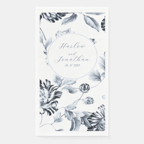 Romantic Calligraphy Silver  White Floral Wedding Paper Guest Towels