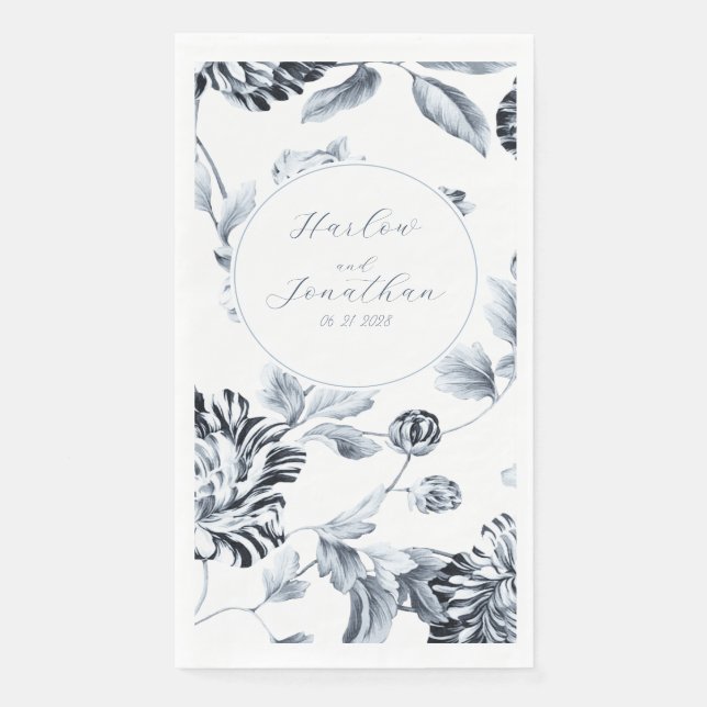 Romantic Calligraphy Silver & White Floral Wedding Paper Guest Towels (Front)