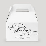Romantic Calligraphy Thank You Wedding Favor Boxes<br><div class="desc">This romantic calligraphy thank you wedding favor box is perfect for a simple wedding reception. The modern classic design features fancy swirls and whimsical flourishes with gorgeous elegant hand lettered typography. Personalize the boxes with your names, the event (if applicable), and the date. These favor boxes can be used for...</div>