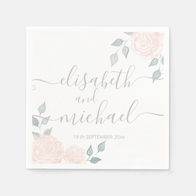 Romantic calligraphy watercolor boho roses napkins (Front)