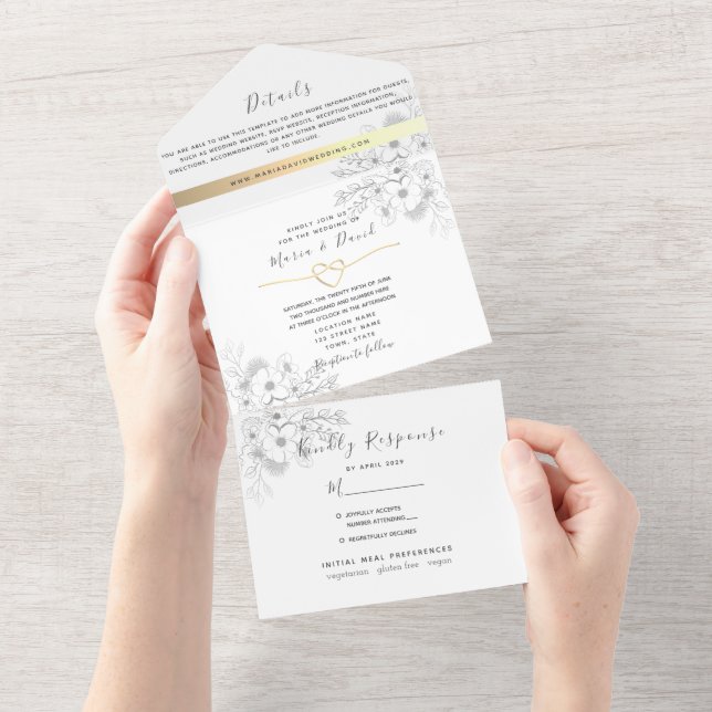 Romantic Calligraphy Wedding All In One Invitation (Tearaway)