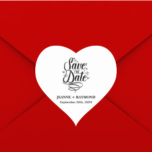 Romantic Calligraphy Wedding Custom Save the Date Heart Sticker