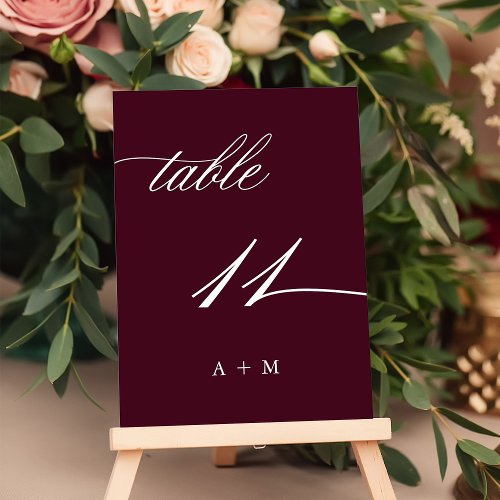 Romantic Calligraphy Wedding Number 11 Burgundy Table Number