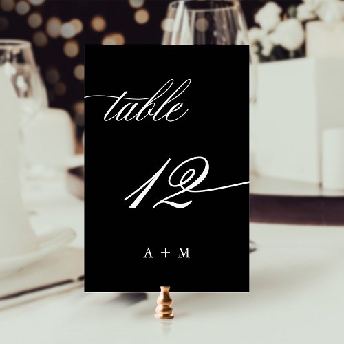 Romantic Calligraphy Wedding Number 12 Black Table Number