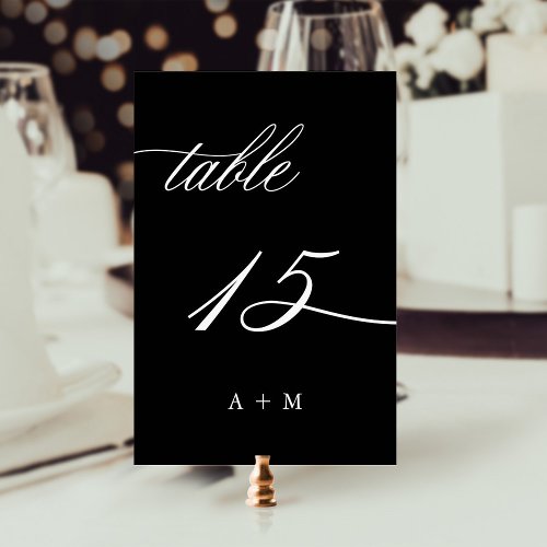 Romantic Calligraphy Wedding Number 15 Black Table Number