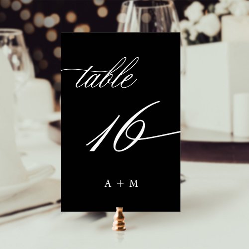Romantic Calligraphy Wedding Number 16 Black Table Number