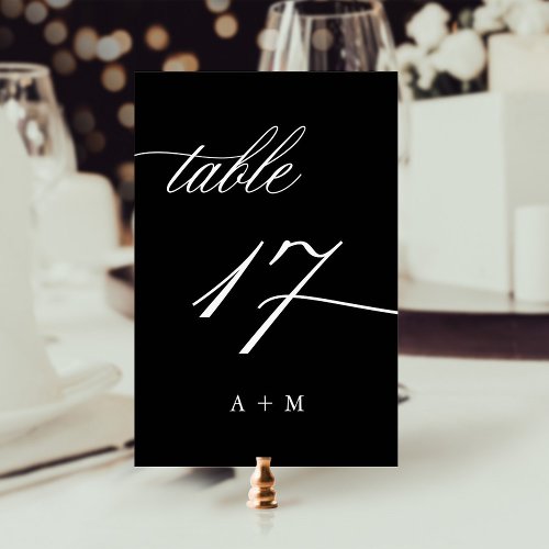 Romantic Calligraphy Wedding Number 17 Black Table Number