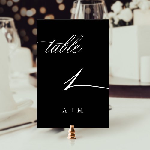 Romantic Calligraphy Wedding Number 1 Black  Table Number