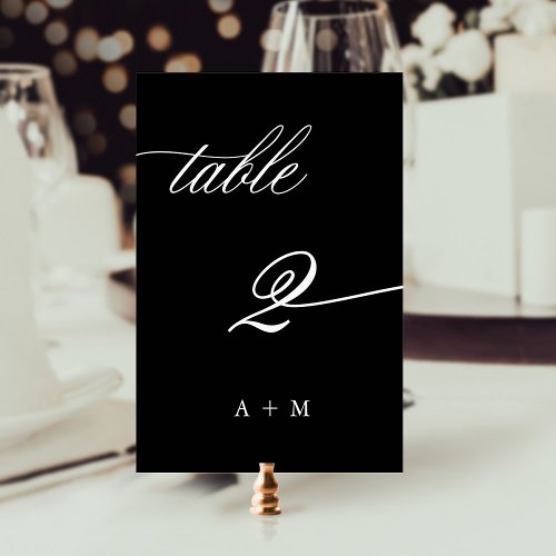 Romantic Calligraphy Wedding Number 2 Black Table Number