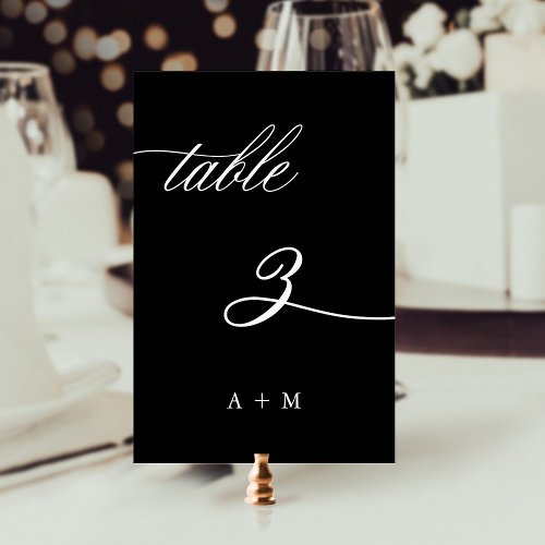 Romantic Calligraphy Wedding Number 3 Black Table Number