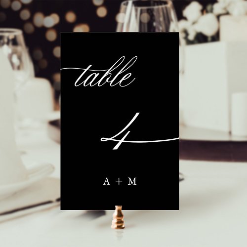 Romantic Calligraphy Wedding Number 4 Black Table Number