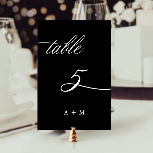 Romantic Calligraphy Wedding Number 5 Black Table Number