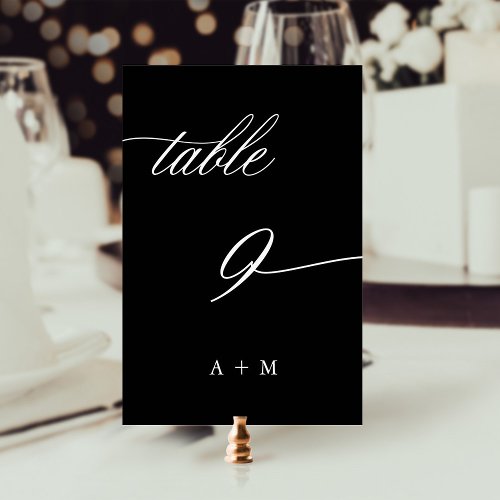 Romantic Calligraphy Wedding Number 9 Black Table Number
