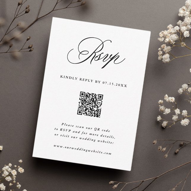 Romantic Calligraphy Wedding QR Code RSVP Card (Creator Uploaded)