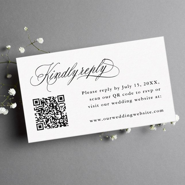 Romantic Calligraphy Wedding QR Code RSVP Enclosure Card (Creator Uploaded)