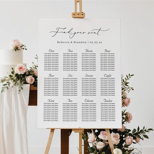 Romantic Calligraphy Wedding Seating Chart Plan Foam Board