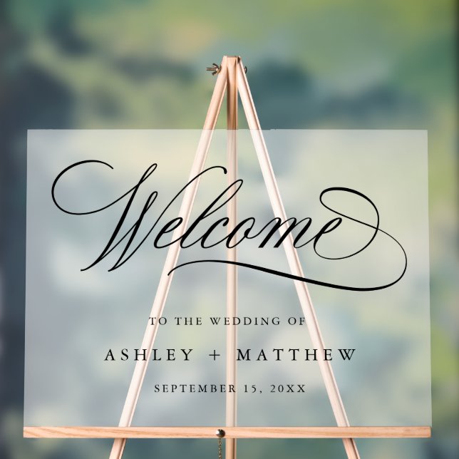 Romantic Calligraphy Wedding Welcome Frosted Acrylic Sign (Neutral)