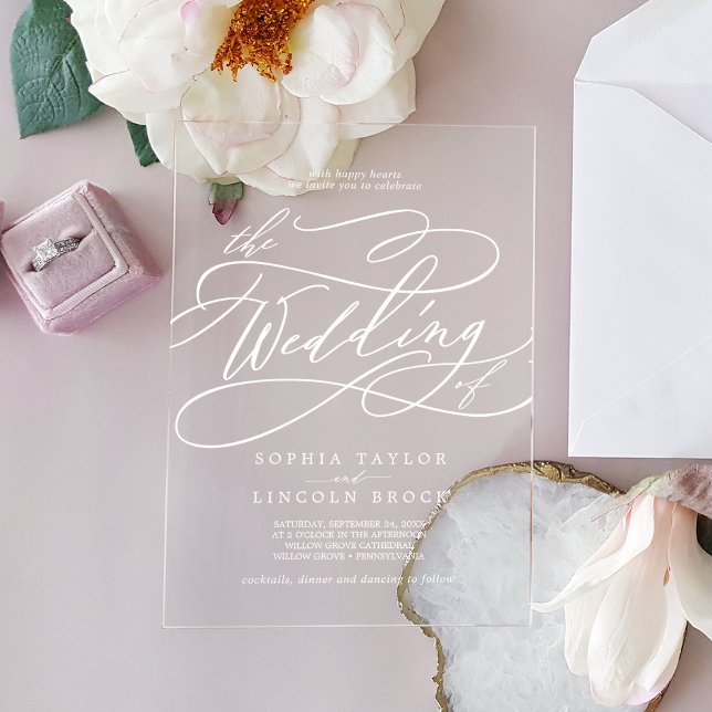 Romantic Calligraphy White Elegant Classic Wedding Acrylic Invitations (Romantic Calligraphy White Elegant Classic Wedding Acrylic Invitations)