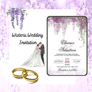 Romantic Calligraphy Wisteria Purple Wedding Invitation