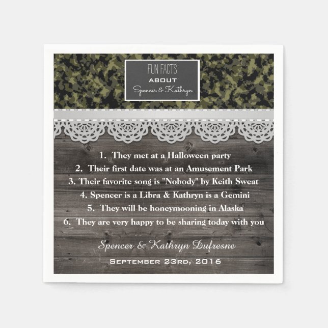Romantic Camouflage Wedding Paper Napkins (Front)