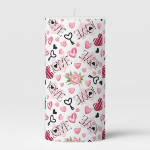 Romantic Candlelight Design with Hearts and Roses Pillar Candle