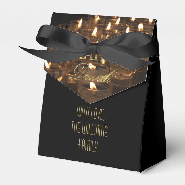 Romantic Candlelight Faux Gold Script Happy Diwali Favor Boxes (Front Side)
