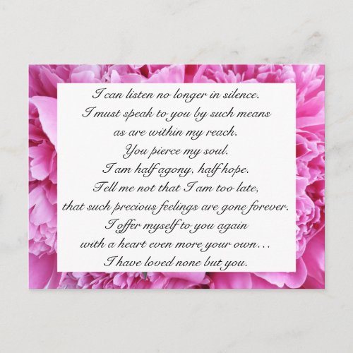 Romantic Candy Pink Floral Jane Austen Love Quote Postcard