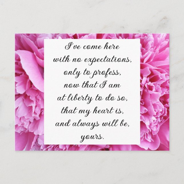 Romantic Candy Pink Floral Jane Austen Love Quote Postcard (Front)