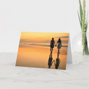 Romantic Card - Girls Holding Hands at Sunset