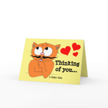 Romantic Card "Thinking of You" Cartoon MustachCat