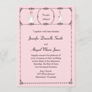 Romantic Cartoon Brides Blush Wedding Invitation