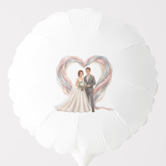 Romantic Cartoon Wedding Couple with Heart Shaped  Balloon