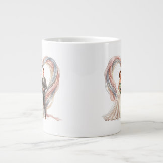 Romantic Cartoon Wedding Couple with Heart Shaped  Giant Coffee Mug