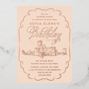 Romantic Castle Fantasy Birthday Rose Gold Foil Invitation