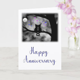 Romantic Cat Anniversary Card Under Moon          