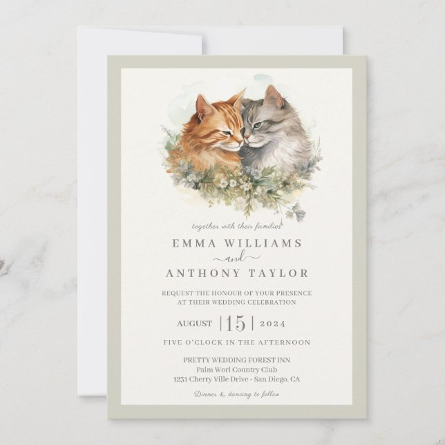 Romantic Cat Couple Wedding Invitation (Front)