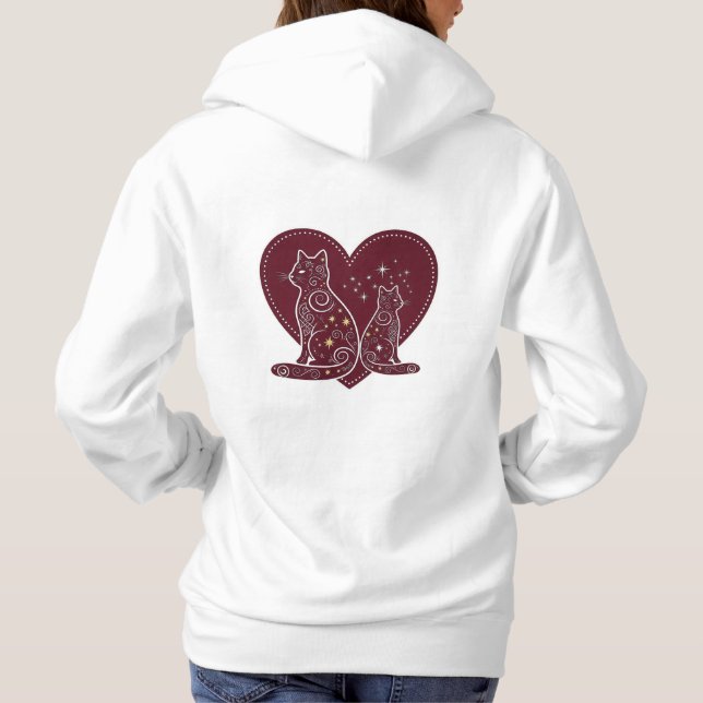 Romantic Cat Heart Design Hoodie (Back)