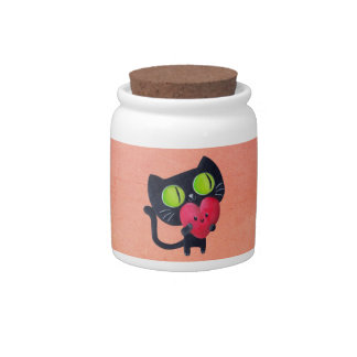 Romantic Cat hugging Red Cute Heart Candy Jar