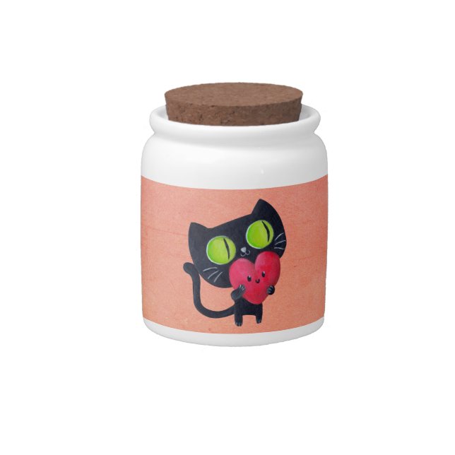 Romantic Cat hugging Red Cute Heart Candy Jar (Front)