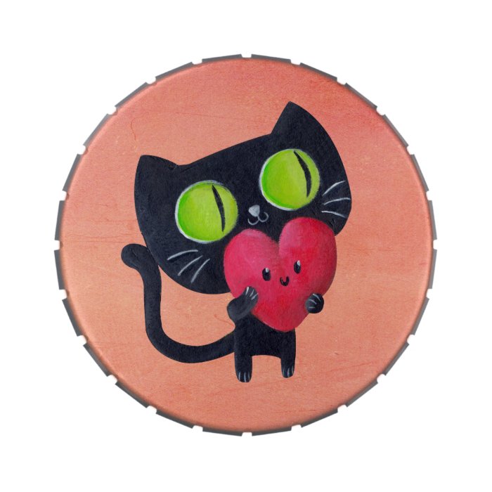 Romantic Cat hugging Red Cute Heart Jelly Belly Tins