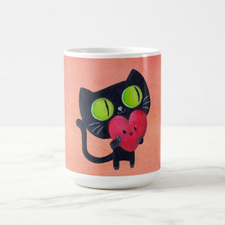 Romantic Cat hugging Red Cute Heart Coffee Mug