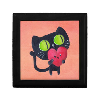 Romantic Cat hugging Red Cute Heart Gift Box