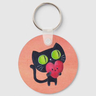 Romantic Cat hugging Red Cute Heart Keychain