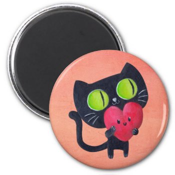 Romantic Cat Hugging Red Cute Heart Magnet by colonelle at Zazzle