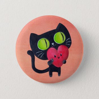 Romantic Cat Hugging Red Cute Heart Pinback Button by colonelle at Zazzle