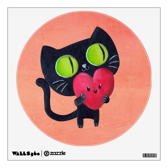 Romantic Cat hugging Red Cute Heart Wall Decal (Front)